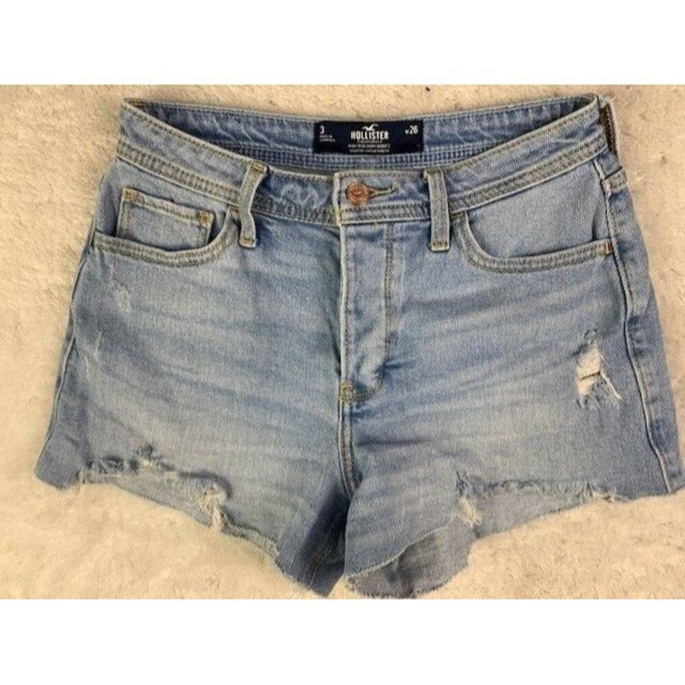 Hollister Size 3 Womens High Rise Mom Shorts Distressed Stretch Button Fly